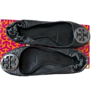 Tory Burch Metallic Black Flats